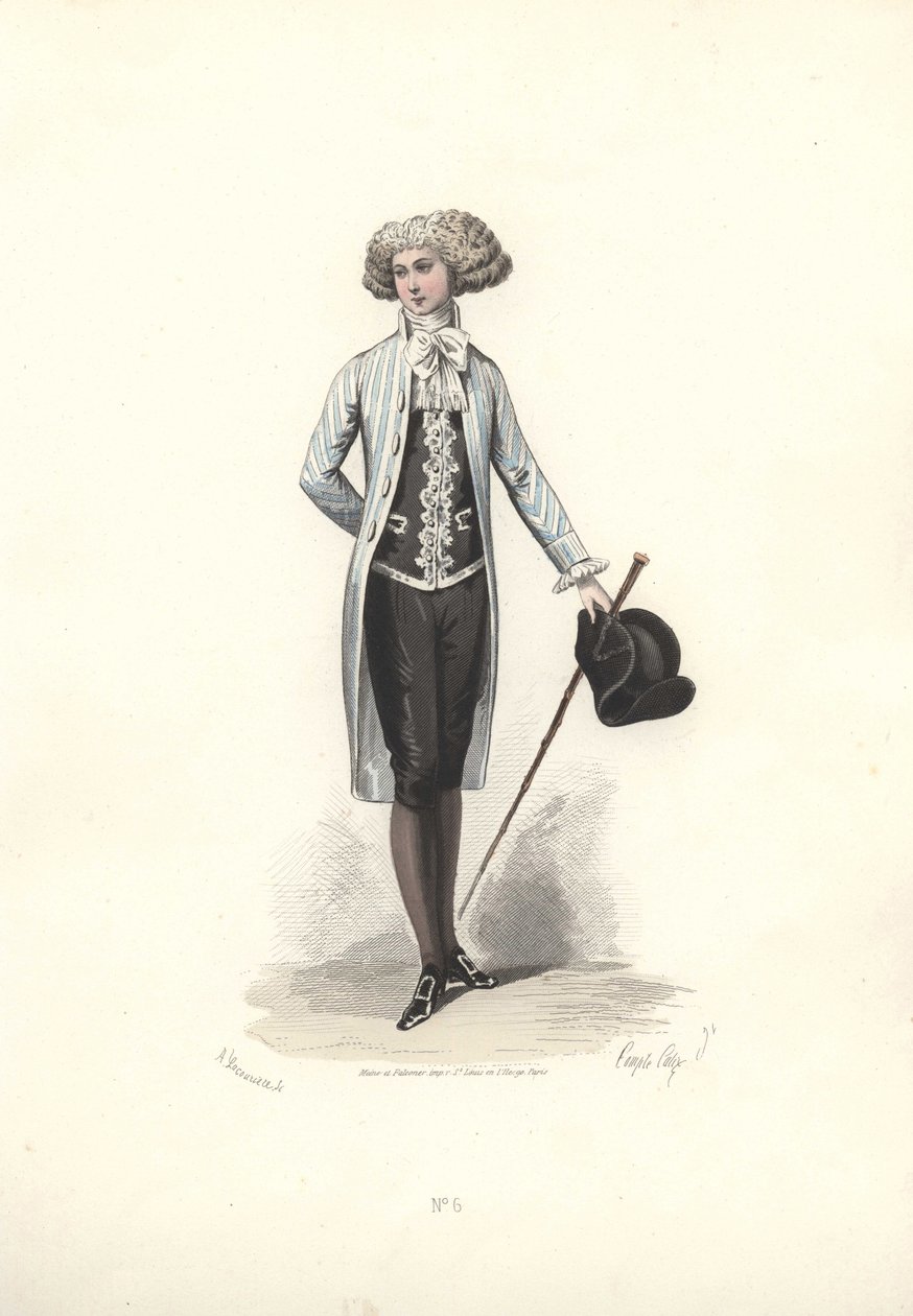 Uomo elegante in cappotto a righe, epoca di Maria Antonietta da Francois Claudius Compte Calix