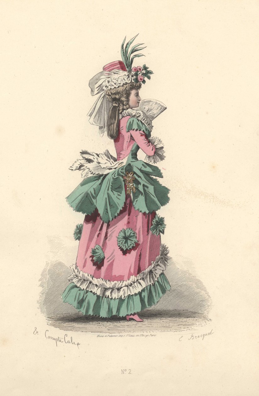 Donna alla moda in abito con rosette, epoca di Maria Antonietta da Francois Claudius Compte Calix