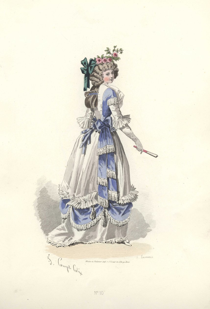 Donna in abito con frange a nastro, epoca di Maria Antonietta da Francois Claudius Compte Calix