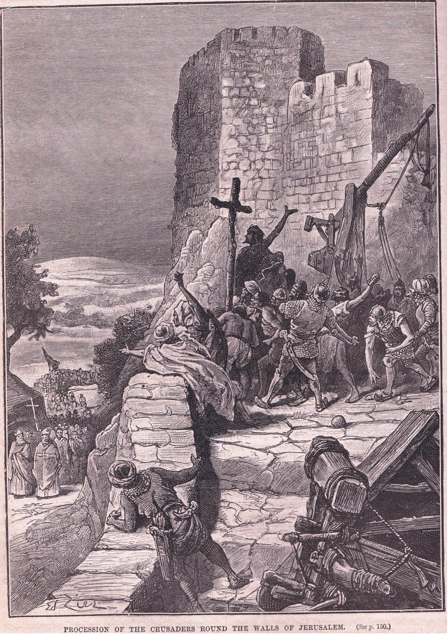 Processione dei crociati intorno alle mura di Gerusalemme AD 1097 da Francois Edouard Zier