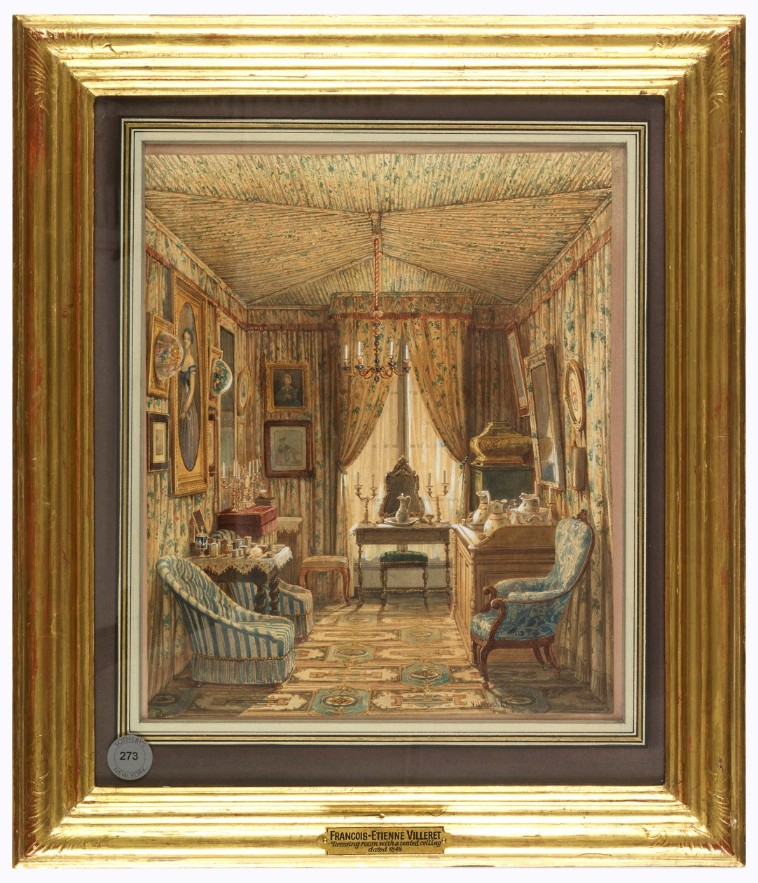 Disegno, Interno di una stanza da toeletta con soffitto a tenda da Francois Etienne Villeret