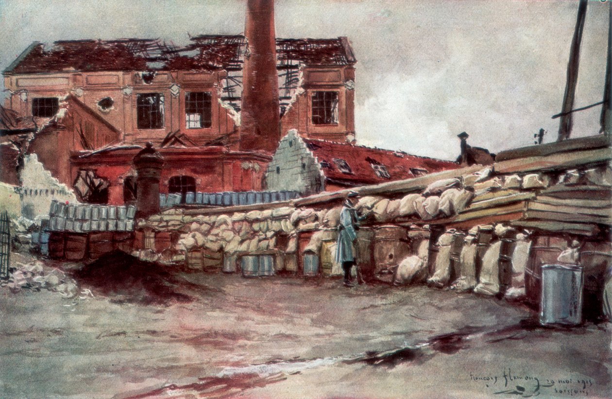 Barricata della fabbrica, Soissons, Francia, 20 maggio 1915, 1926 da Francois Flameng