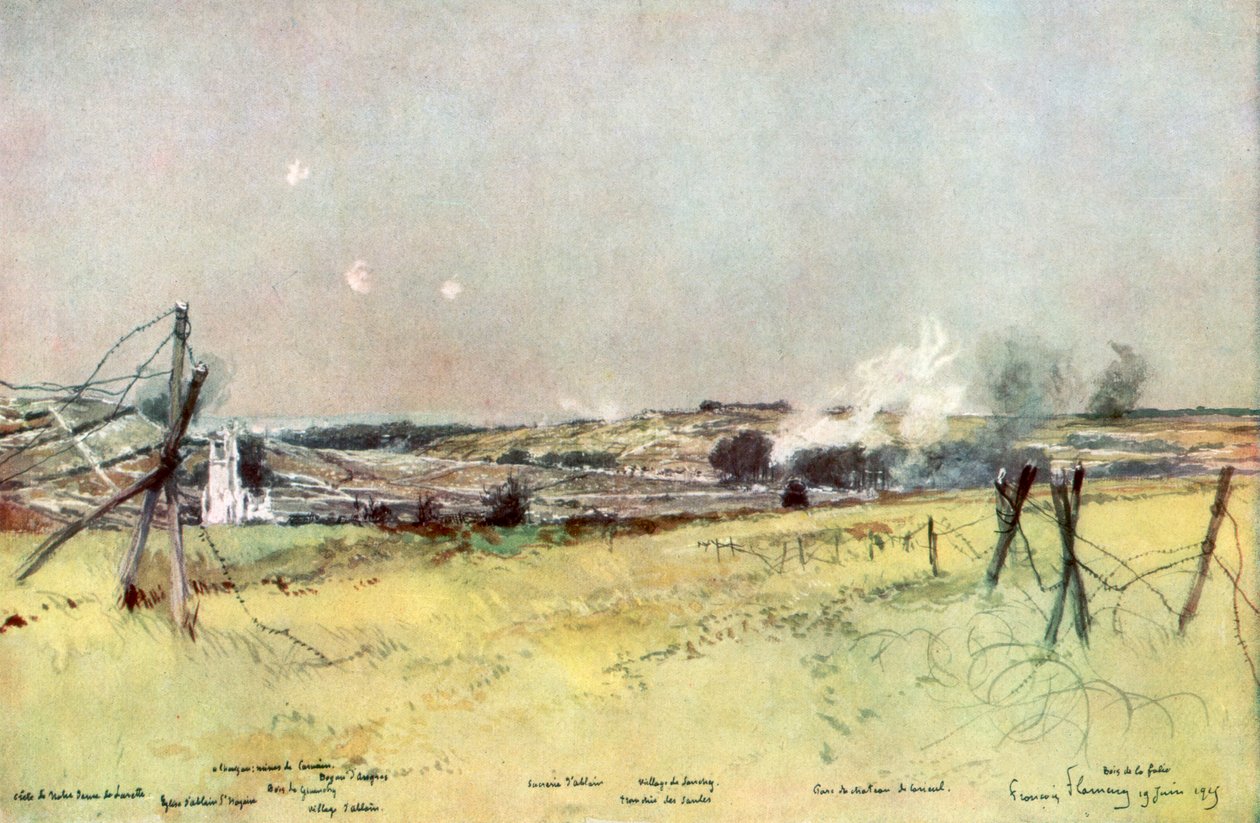 La chiesa di Ablain e Souchez, Artois, Francia, 19 giugno 1915, 1926 da Francois Flameng