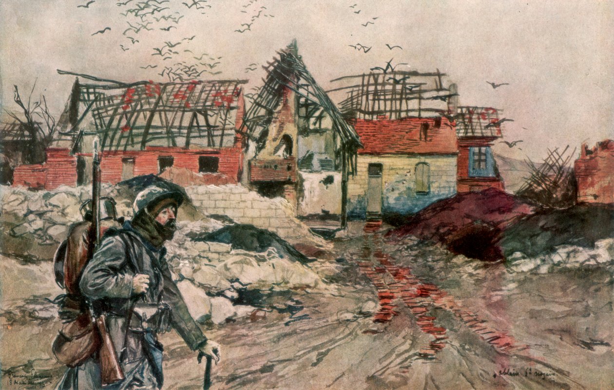 Le rovine di Ablain-Saint-Nazaire, Artois, Francia, 18 dicembre 1915, 1926 da Francois Flameng