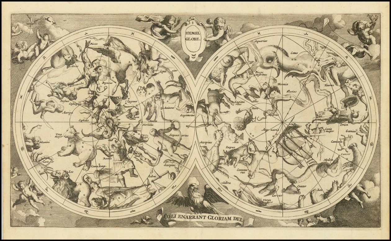 1720 celestial map - Hemel Globe. Coeli Enarrant Gloriam Dei da François Halma