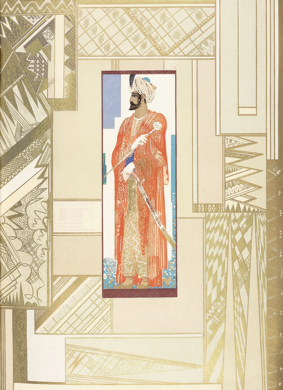 Uomo con Turbante, con Contorno di Design Moderno da Francois Louis Schmied
