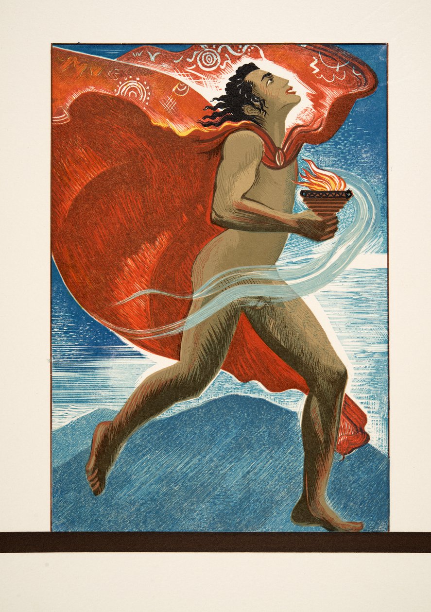 Prometeo che corre con il fuoco, da Prométhée Enchaîné di Eschilo, pub. 1941 da Francois Louis Schmied