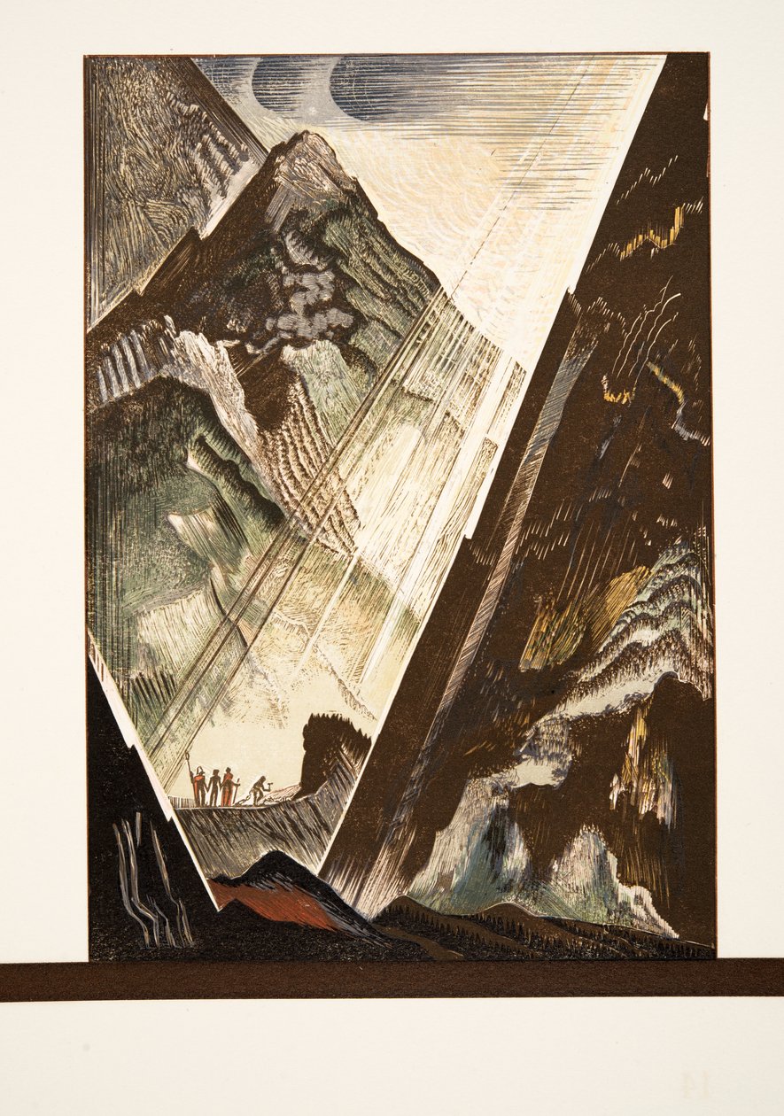 Prometeo inchiodato alla roccia da Efesto, Kratos e Bia, da Prométhée Enchaîné di Eschilo, pub. 1941 da Francois Louis Schmied