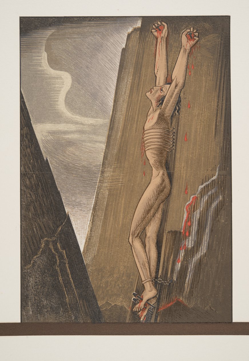 Prometeo inchiodato alla roccia, da Prométhée Enchaîné di Eschilo, pub. 1941 da Francois Louis Schmied