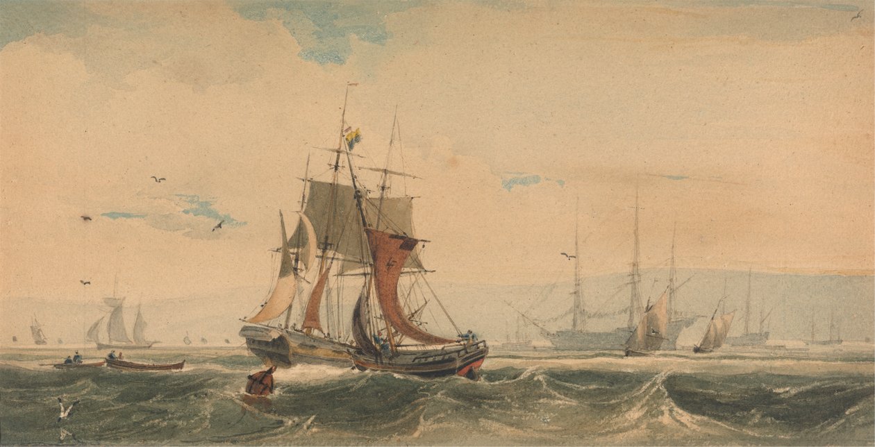 Navi sul Medway, Kent da Francois Louis Thomas Francia