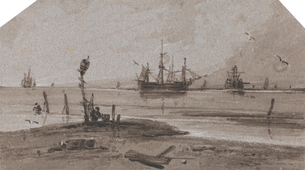 Navi ancorate al largo in un mare calmo da Francois Louis Thomas Francia