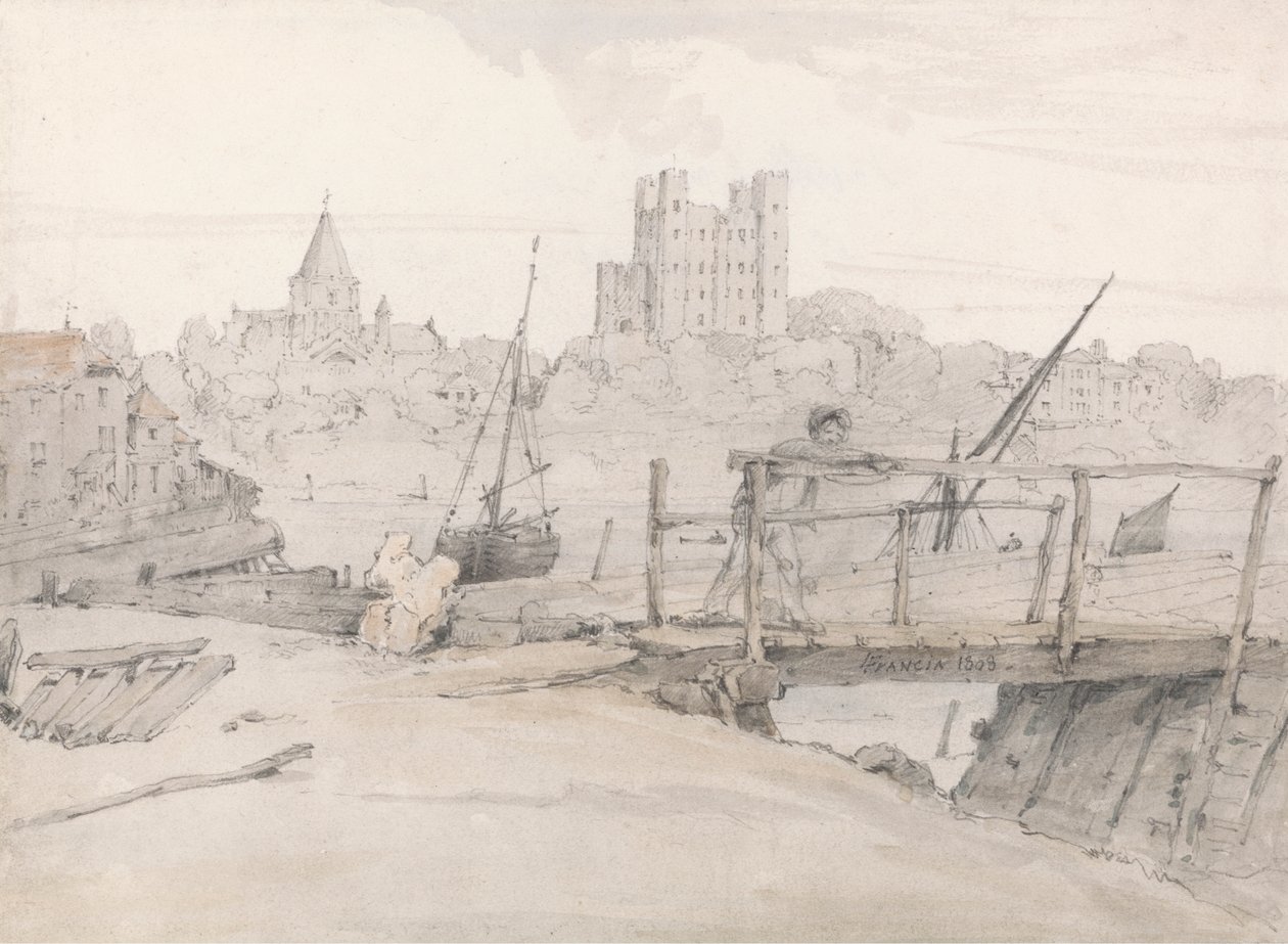 Veduta sud-est del castello di Rochester e della cattedrale da Francois Louis Thomas Francia