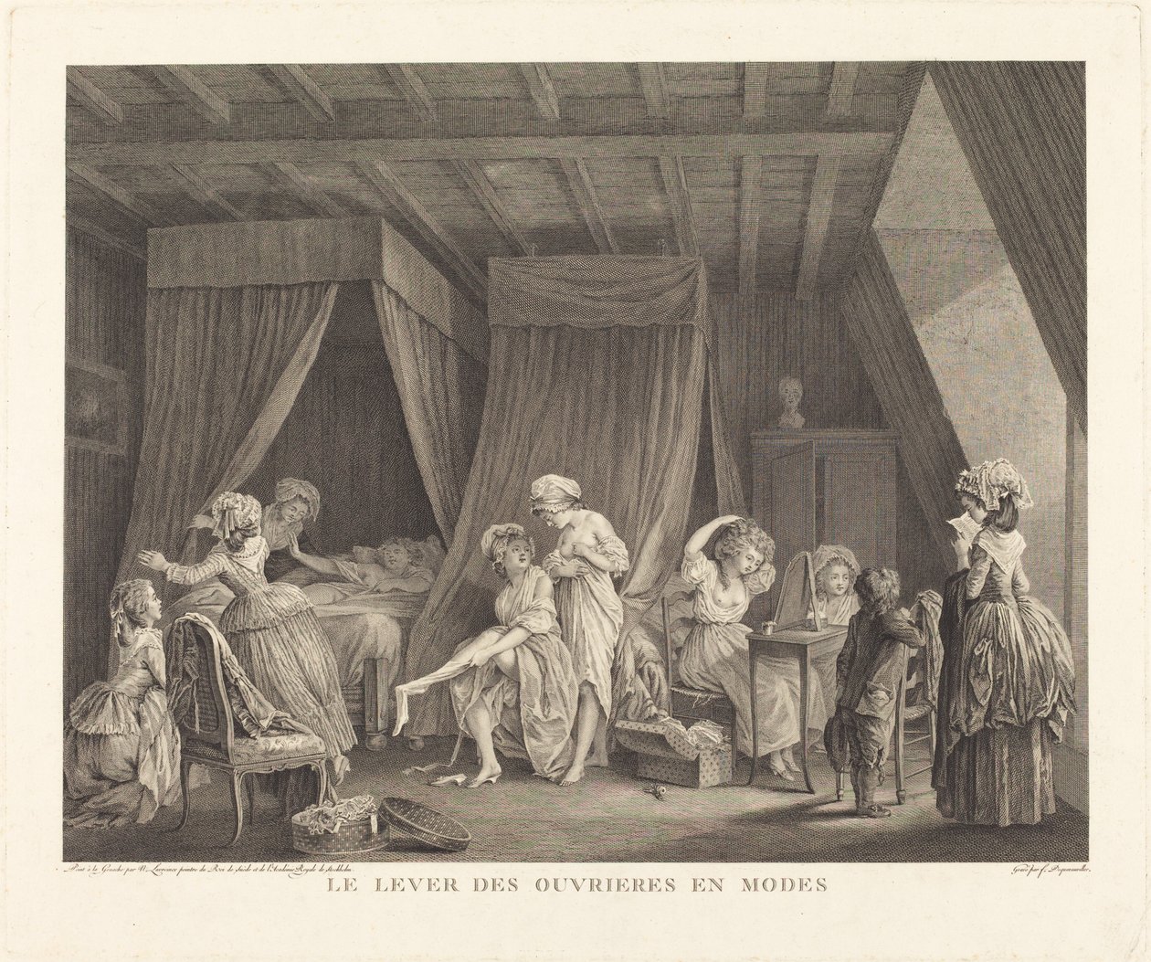 Il risveglio delle operaie di moda da Francois Nicolas Barthelemy Dequevauviller after Nicolas Lavreince