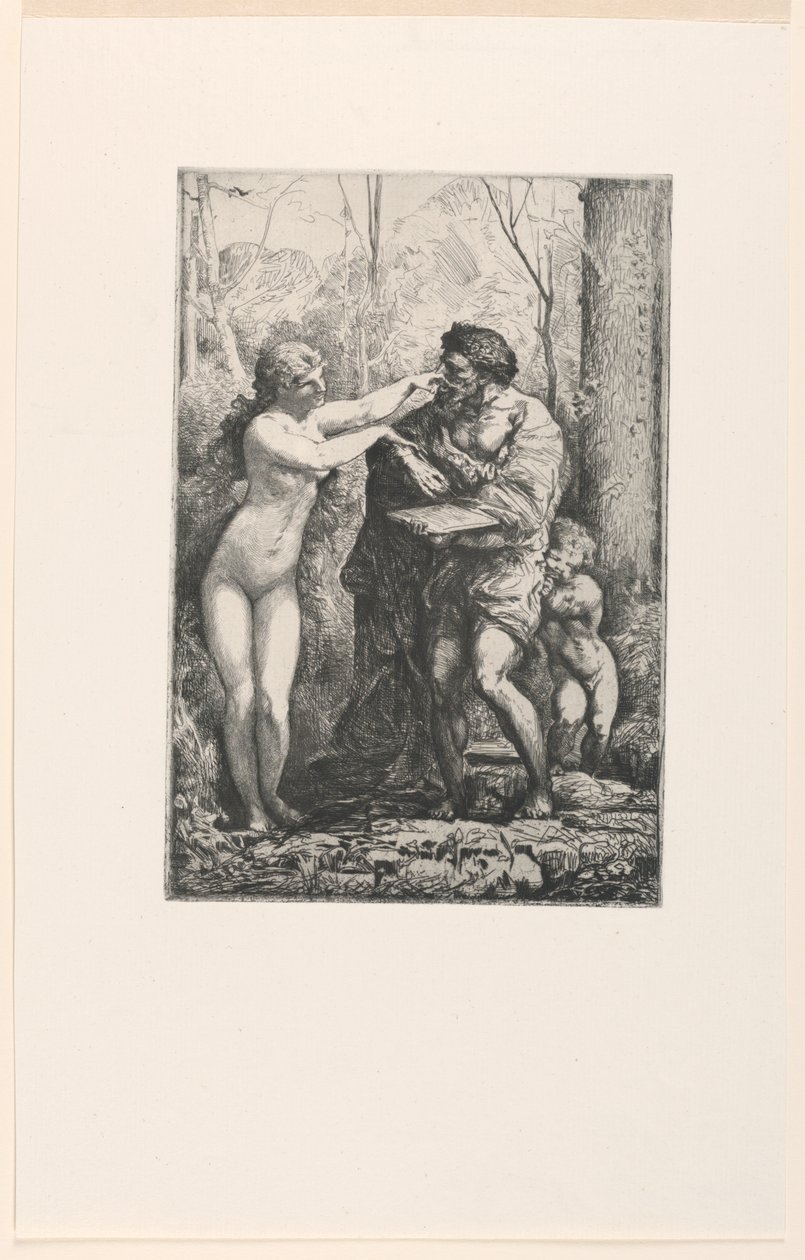 Artista e una ninfa, da Dodici incisioni di Chifflart da Francois Nicolas Chifflart