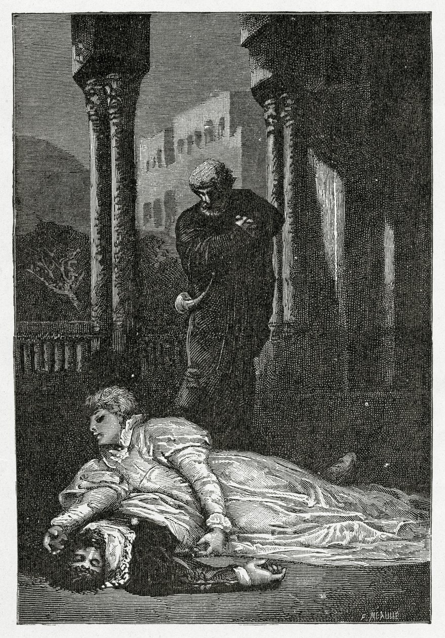 Dona Sol muore sul cadavere di Hernani, XIX secolo da Francois Nicolas Chifflart