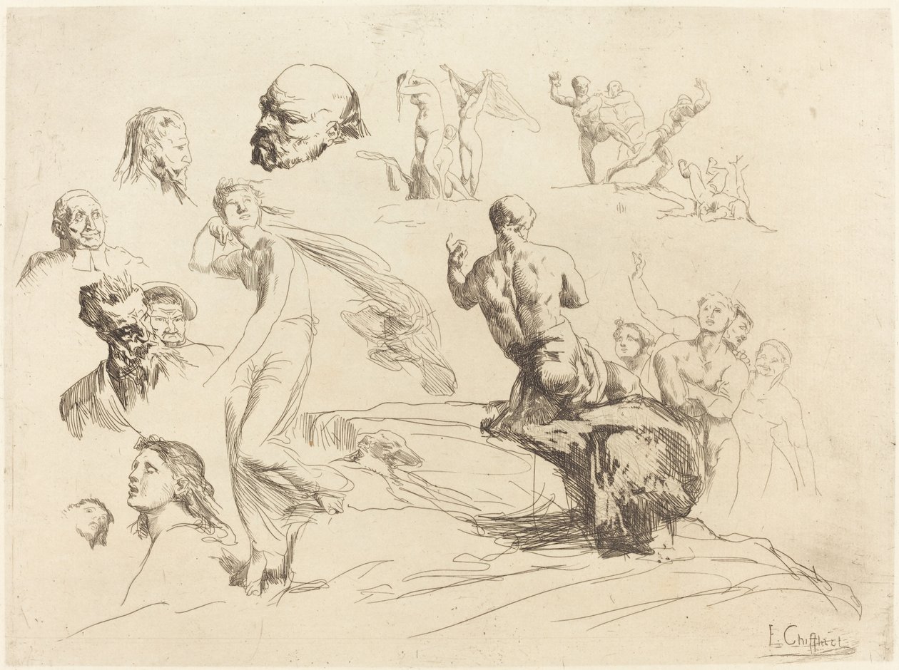 Foglio di schizzi da Francois Nicolas Chifflart