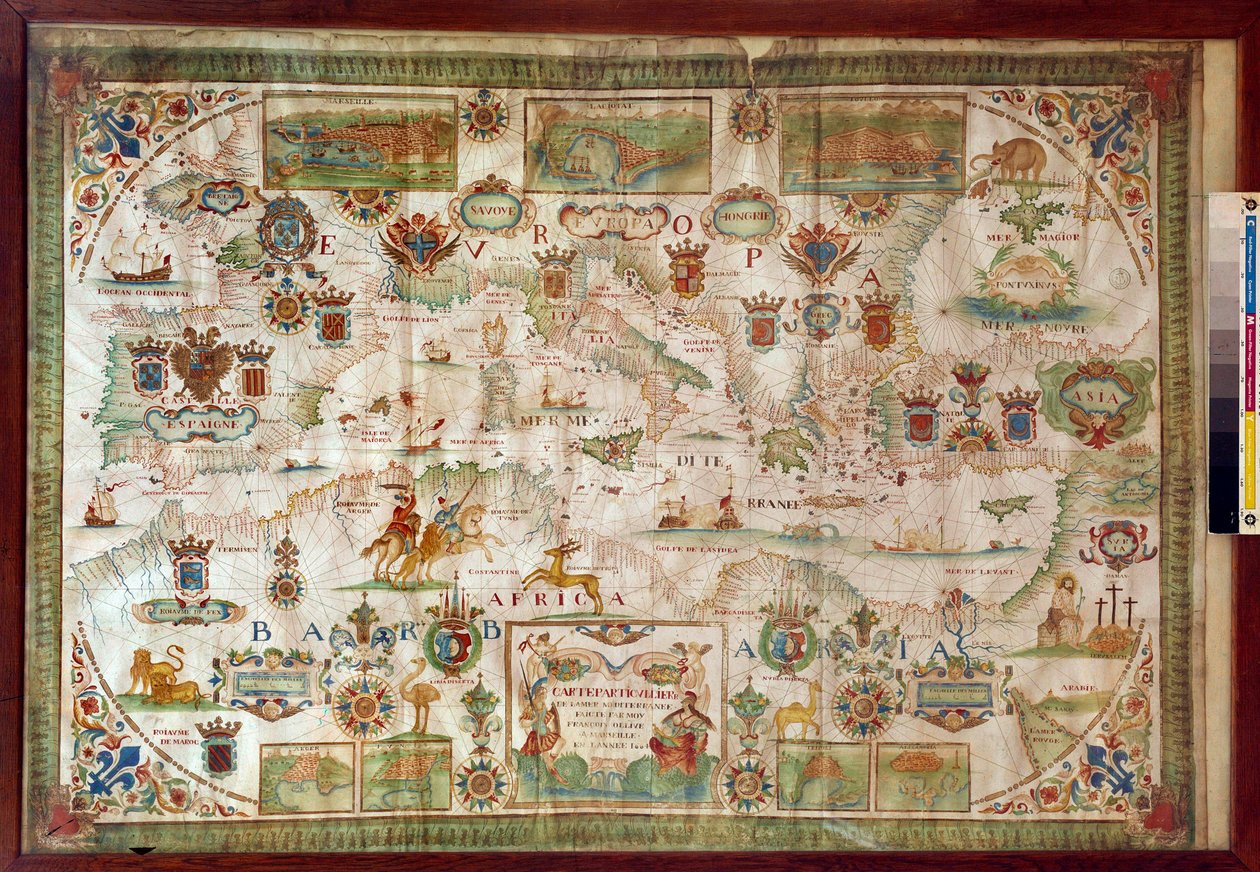 Carta geografica del Mar Mediterraneo che mostra le coste dell