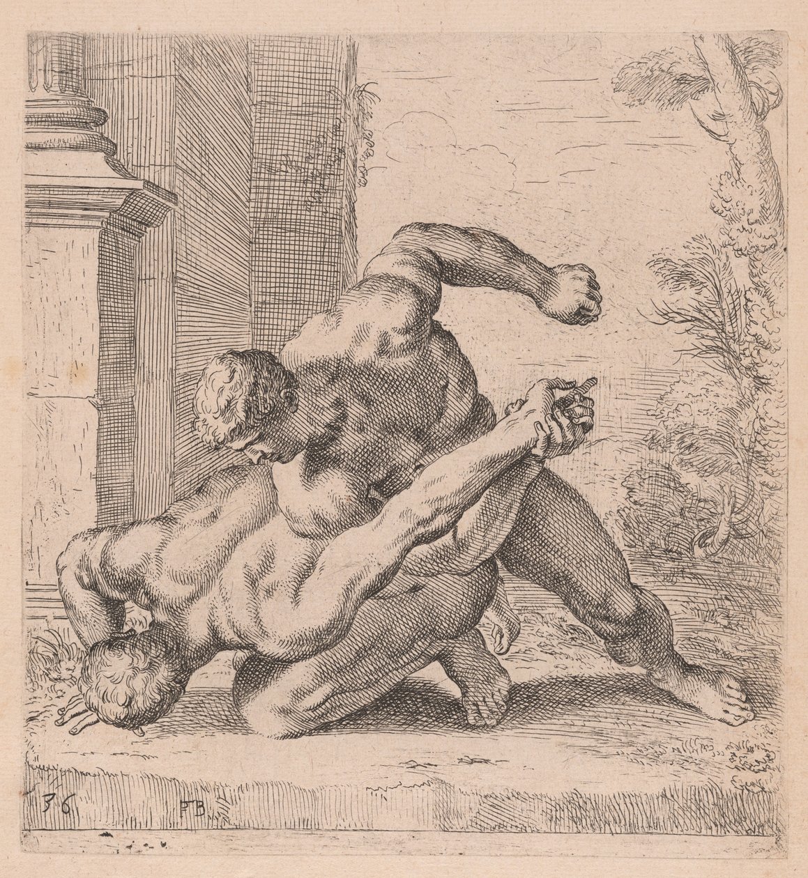 I lottatori Medici, vista laterale, girati a sinistra [tavola 36] da Francois Perrier