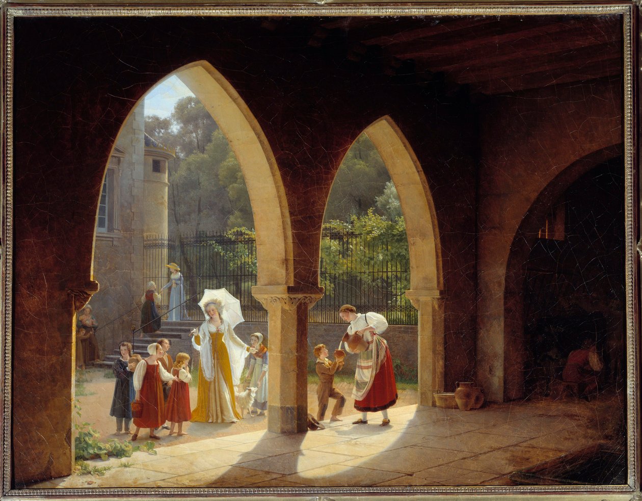 Madame Elisabeth di Francia (1764-1794), sorella di Luigi XVI assistente nella distribuzione del latte nella sua casa a Montreuil vicino a Versailles da Francois Richard Fleury