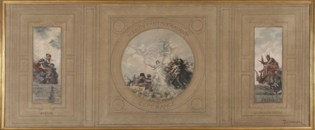 Schizzo per il municipio di Pantin: Avenir. Hardy Pantin! Avanti. Espérance. Glorioso passato, nel 1886 da Francois Schommer