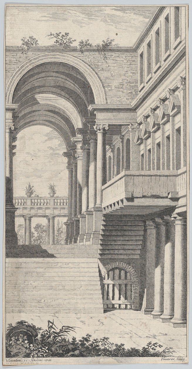 Veduta architettonica con un arco da Francois Vivares
