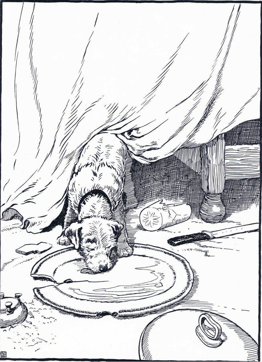 Andò dal pescivendolo per comprargli del pesce, ma quando tornò stava leccando il piatto, anni 1930 da Frank Adams