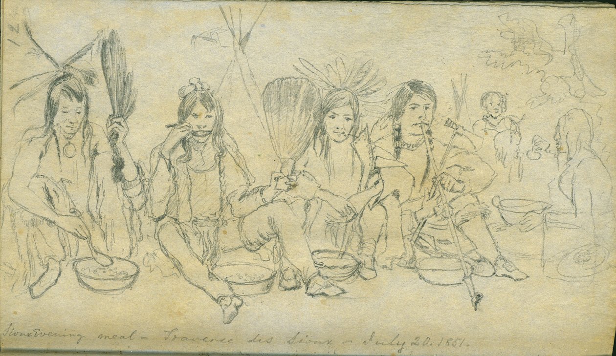 Pasto Serale dei Sioux, Traverse des Sioux, 20 luglio 1851 da Frank Blackwell Mayer