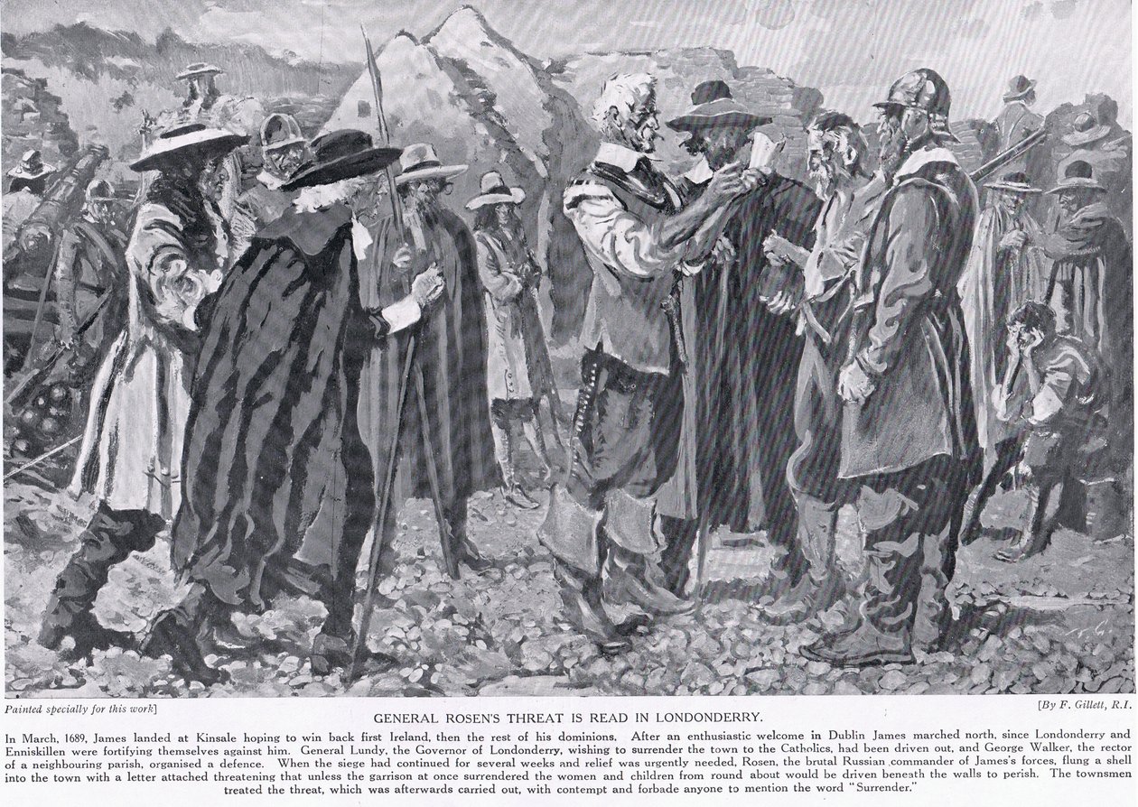 La minaccia del generale Rosen viene letta a Londonderry, c.1910 da Frank Gillett