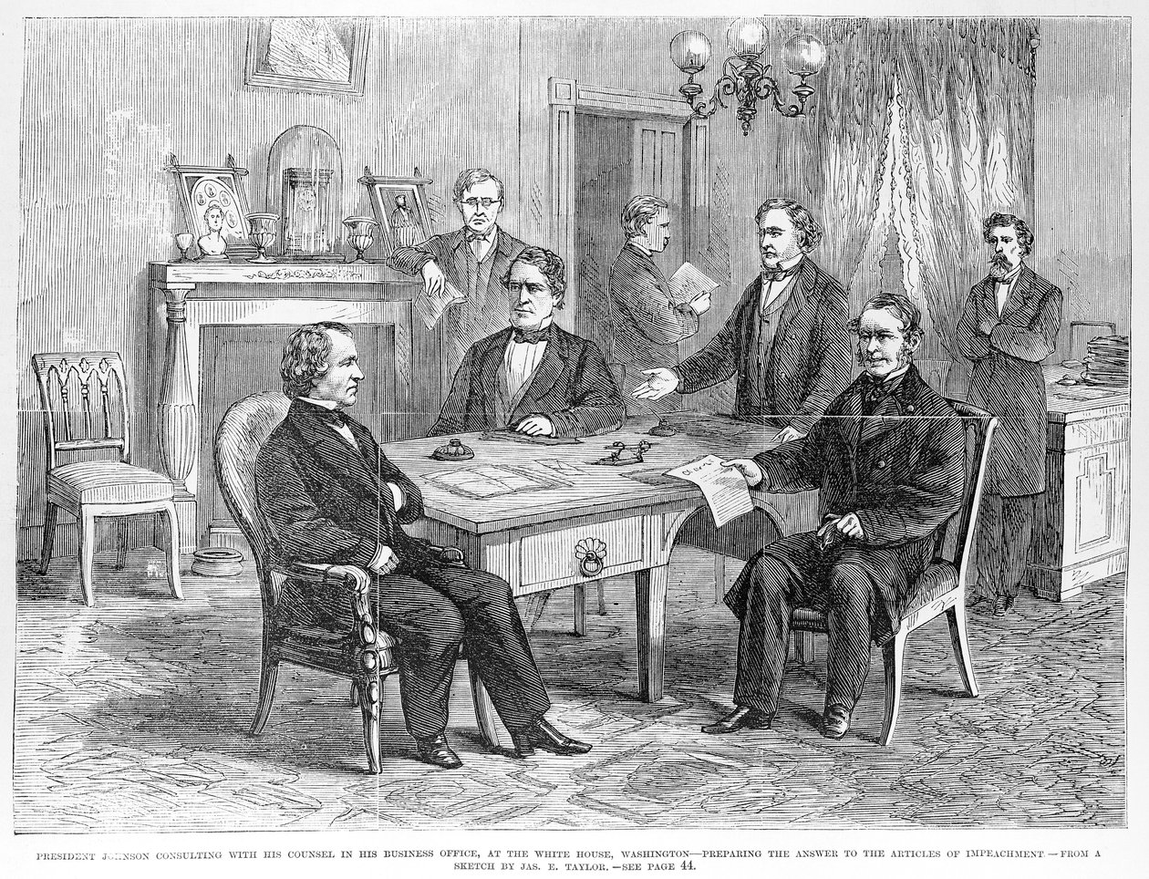 Il presidente Johnson (1808-75) consulta con il suo avvocato, da 