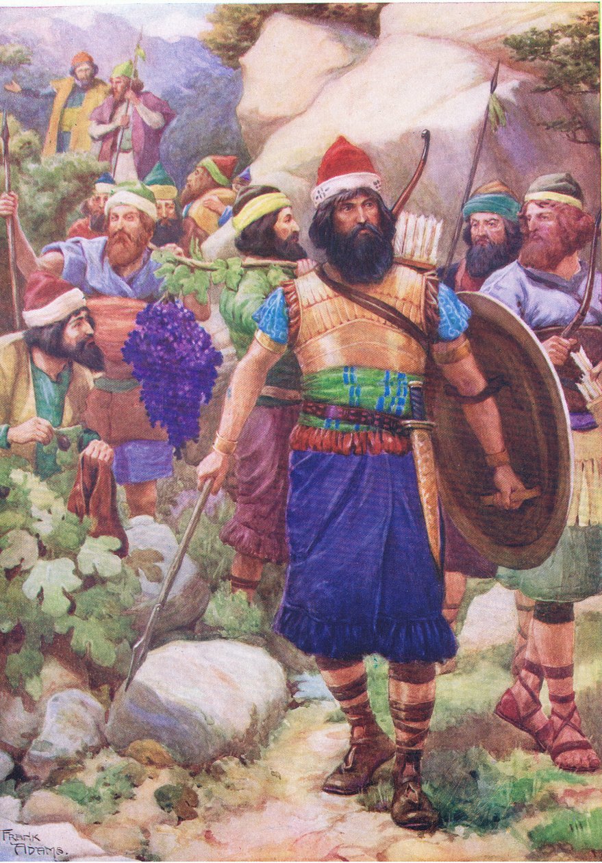 Esploratori che osservano la Terra Promessa, da The Bible Picture Book pubblicato da Thomas Nelson, c.1950 da Frank Adams