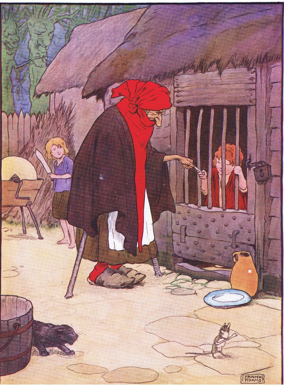 La vecchia chiuse Hansel in una stalla, da Hansel e Gretel pubblicato da Blackie & Son Limited, c.1940 da Frank Adams