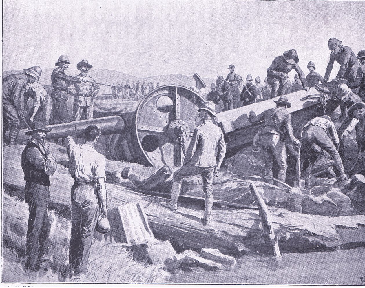 Portare un fucile in un luogo pericoloso, illustrazione da Dopo Pretoria: La Guerra di Guerriglia, 1902 da Frank Dadd