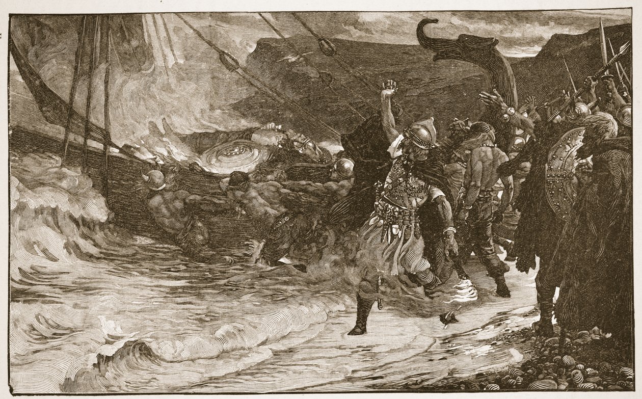 Il funerale di un vichingo, illustrazione da 