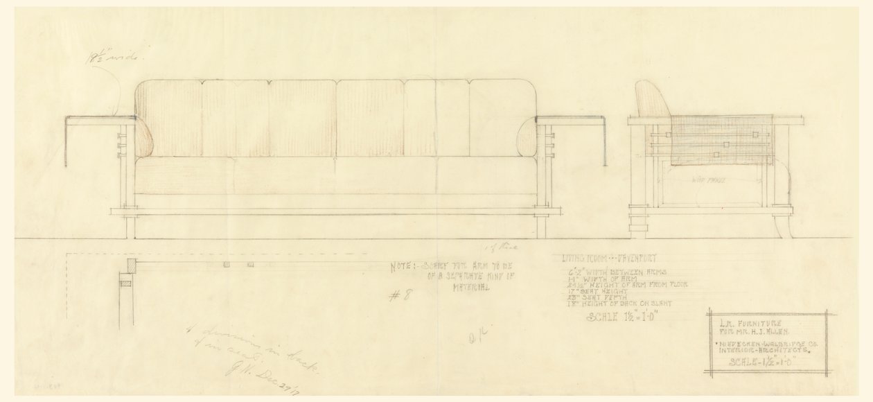 Soggiorno Davenport, Residenza Henry J. Allen, Wichita, Kansas da Frank Lloyd Wright