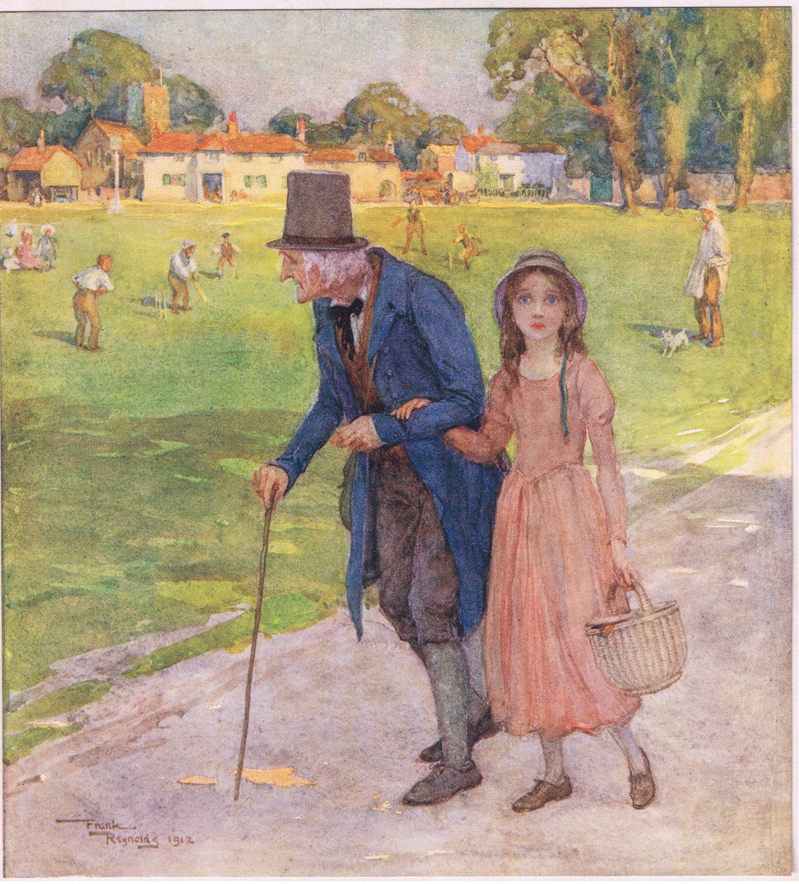 Era un posto molto piccolo. Gli uomini e i ragazzi giocavano a cricket sul prato, c.1920 da Frank Reynolds