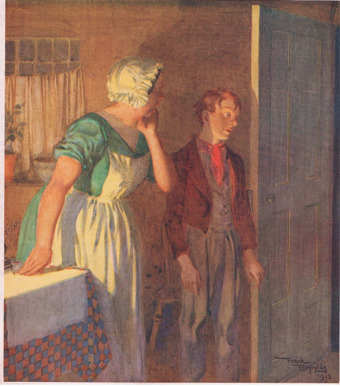 Il bambino si affrettò alla porta e scomparve rapidamente come era venuto, c.1920 da Frank Reynolds