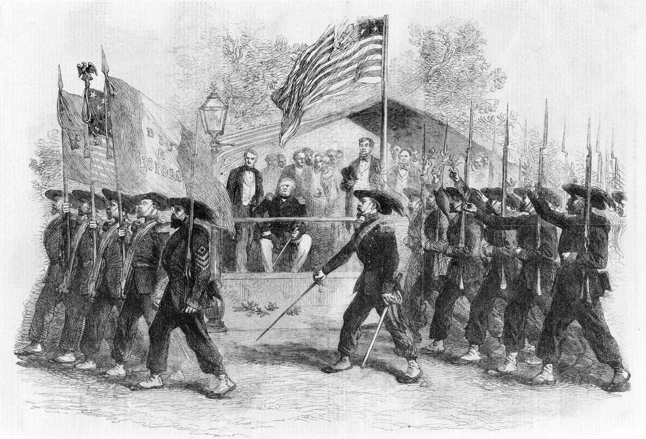 Marcia della "Guardia Garibaldina" davanti al Presidente Lincoln, 1861-1865 (c1880) da Frank Vizetelly