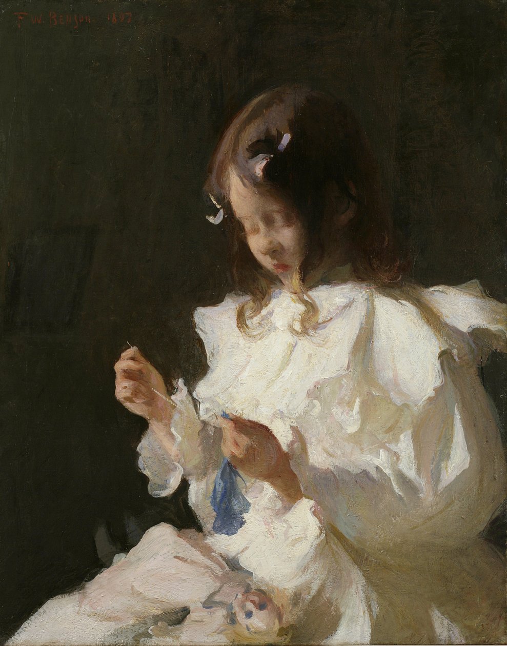 Ritratto di un bambino che cuce da Frank Weston Benson
