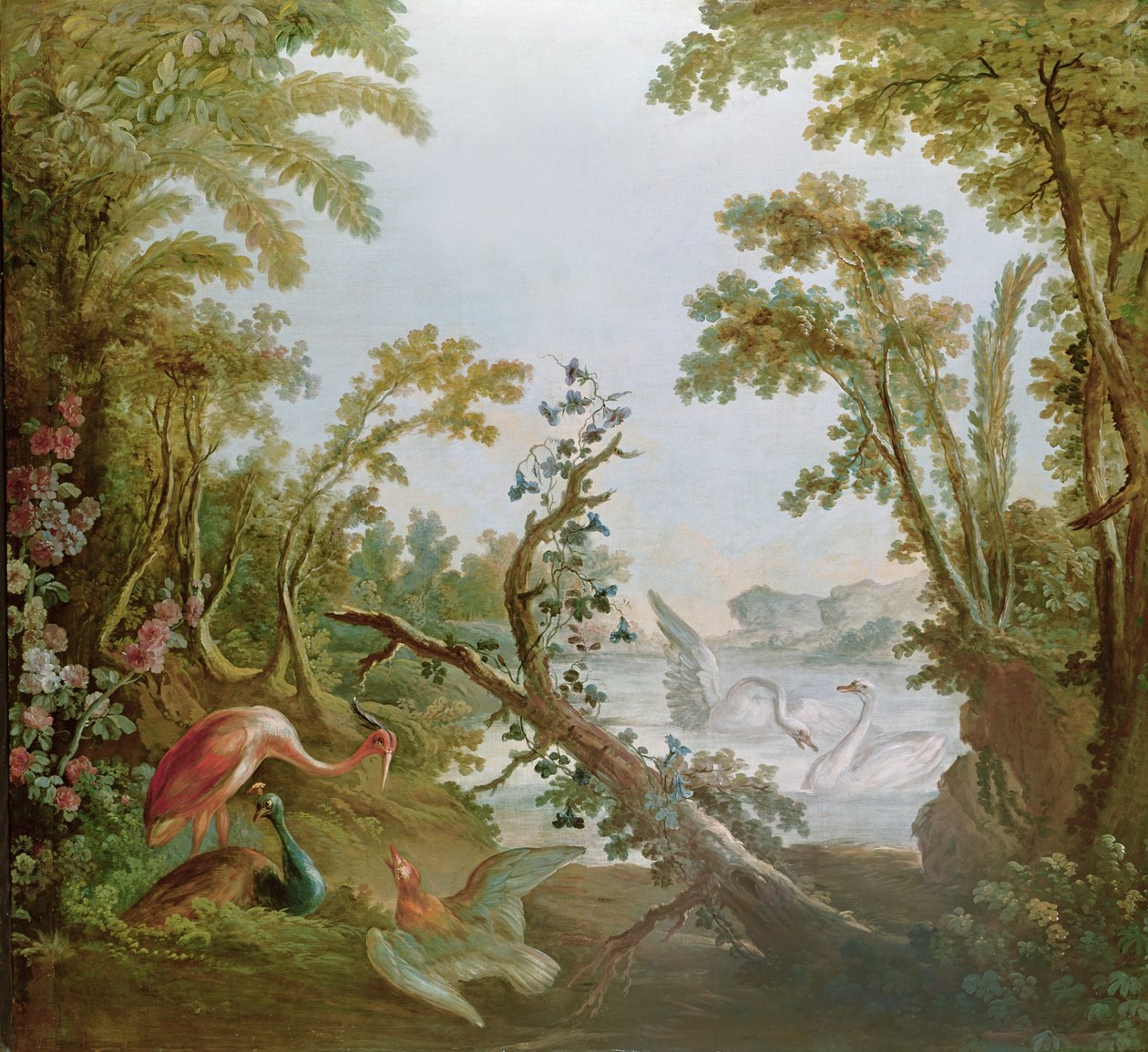 Lago con cigni, un fenicottero e vari uccelli, dal salone di Gilles Demarteau, c.1750-65 da François Boucher