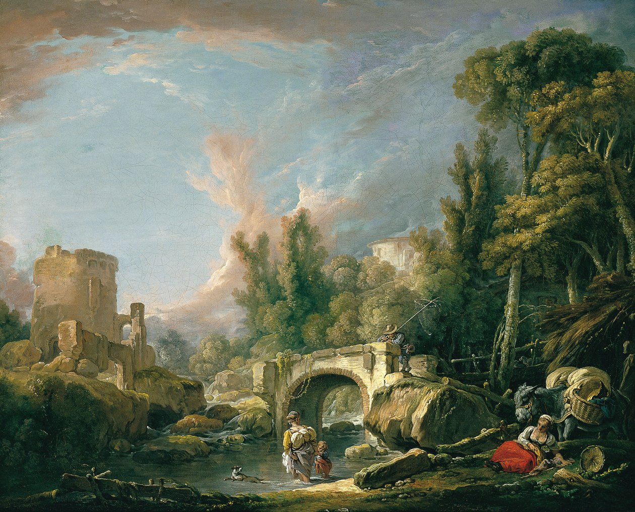 Paesaggio fluviale con rovina e ponte da François Boucher