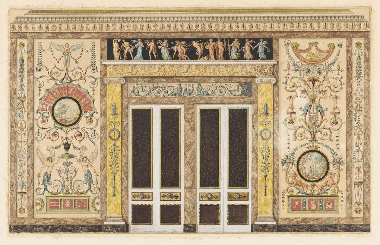 Projet pour un salon de musique (Design per una parete in una sala di musica) da Francois Joseph Belanger