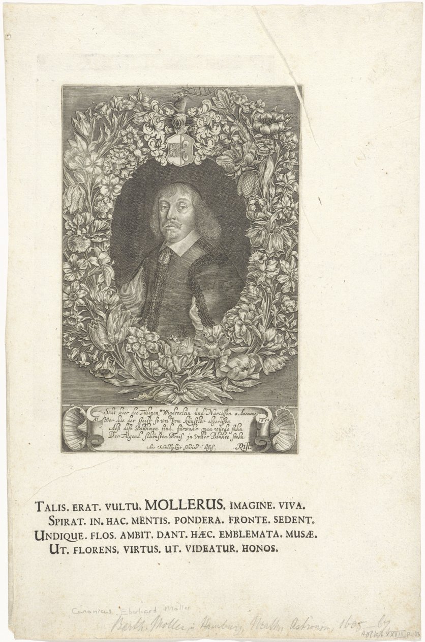 Incisione del ritratto di Barthold Moller, avvocato e sindaco di Amburgo (1643-1667) da François Stuerhelt