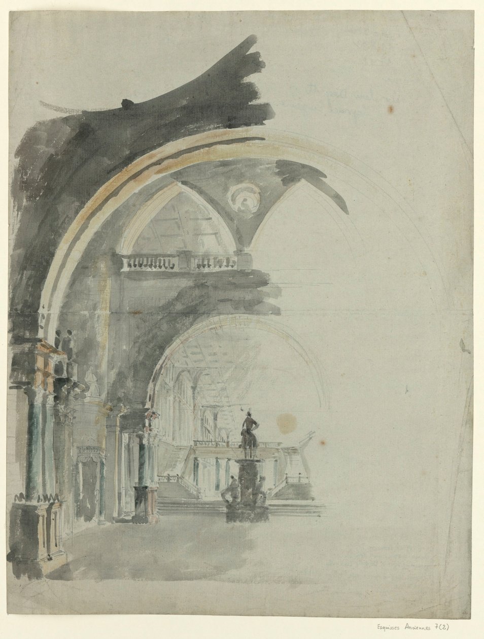 Una Galleria Antica - Schizzo per il decor del secondo atto, opera Lodoïska di Cherubini, prima rappresentazione al Théâtre Feydeau a Parigi il 18 luglio 1791 da François Verly
