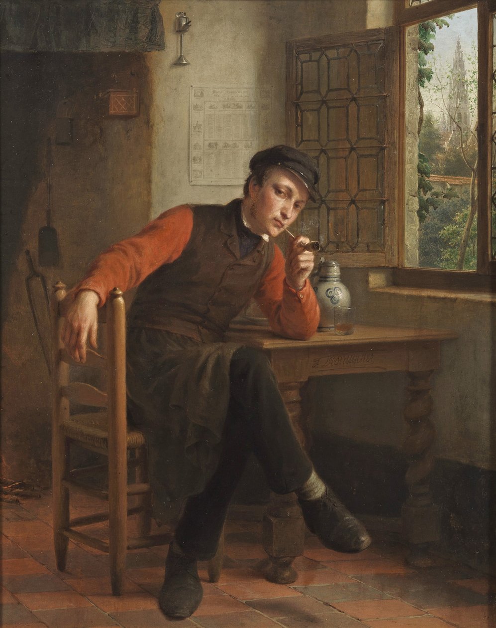 François Antoine De Bruycker - Giovane che fuma la pipa in un interno di salotto da François Antoine de Bruycker