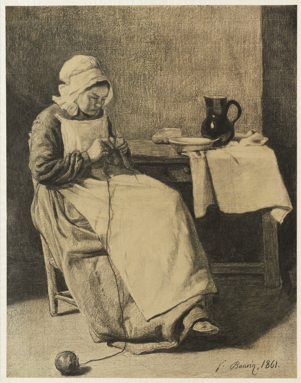 Serva che lavora a maglia, 1861 da François Bonvin