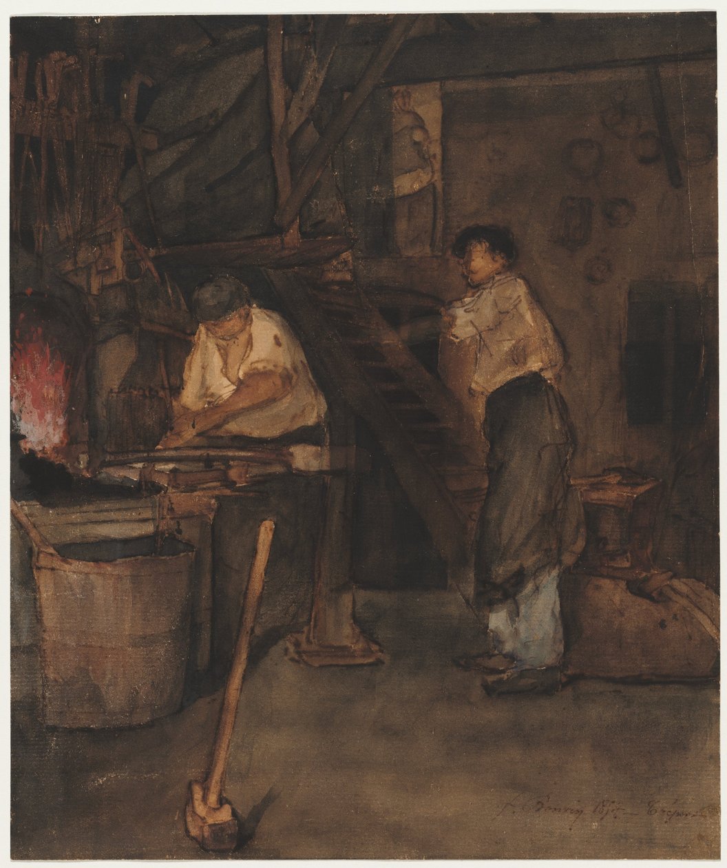 Studio per La bottega del fabbro: Ricordo di Le Tréfort da François Bonvin