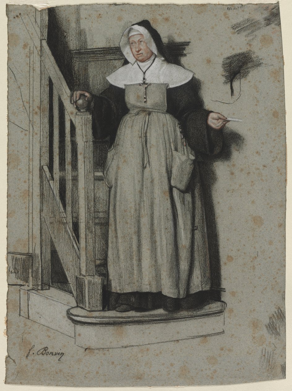 La lettera di ammissione, interno di un convento, c. 1867 da François Bonvin