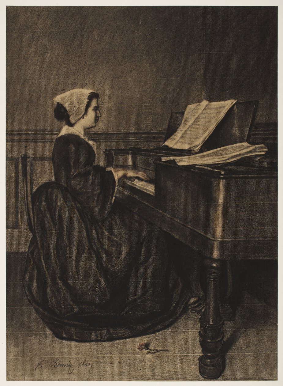 Donna al clavicembalo, 1860 da François Bonvin