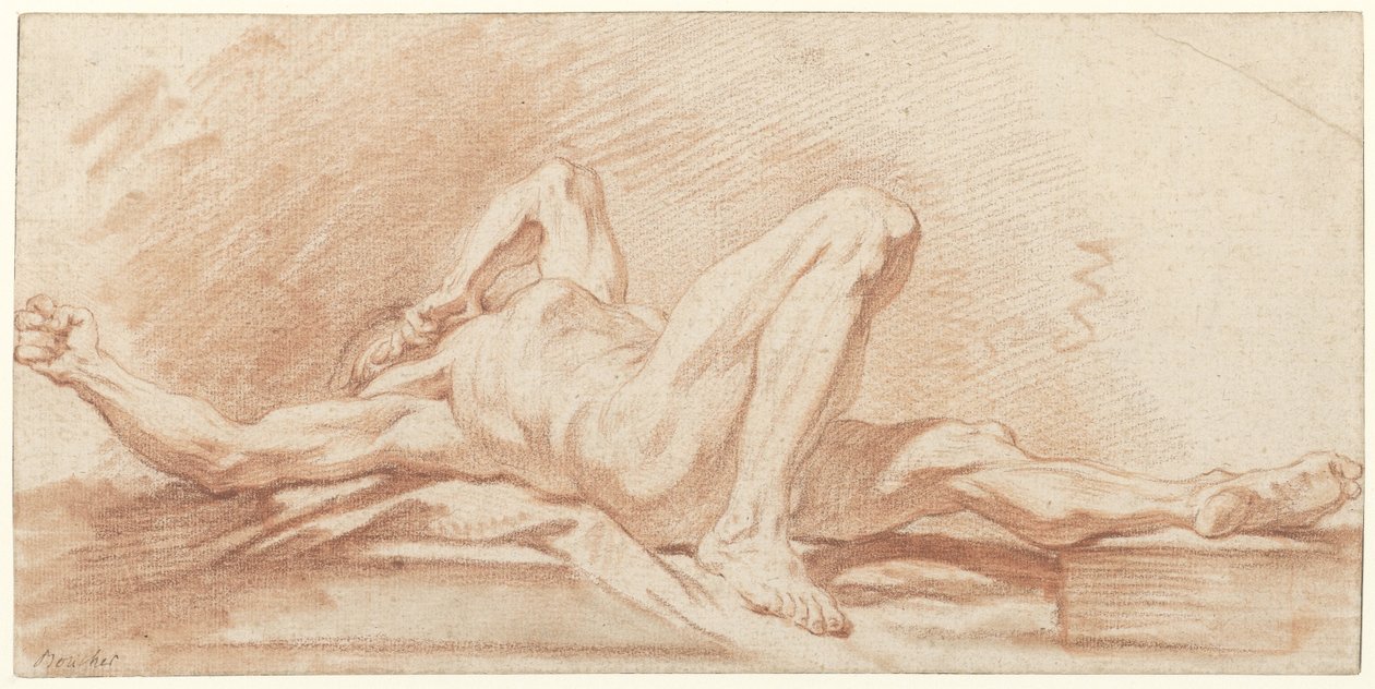 Studio di un uomo nudo sdraiato all