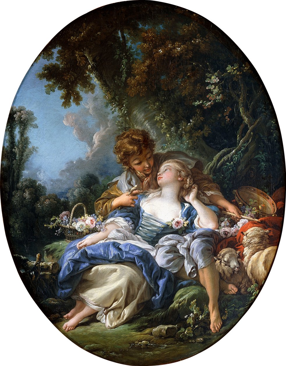 Un pastore e una pastorella in flirt in un paesaggio boscoso, 1761 da François Boucher